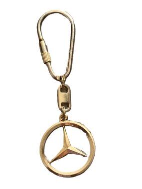 MERCEDES BENZ Gold Tone Logo Keychain Barrel Lock Key Ring 4 x 1 inches
